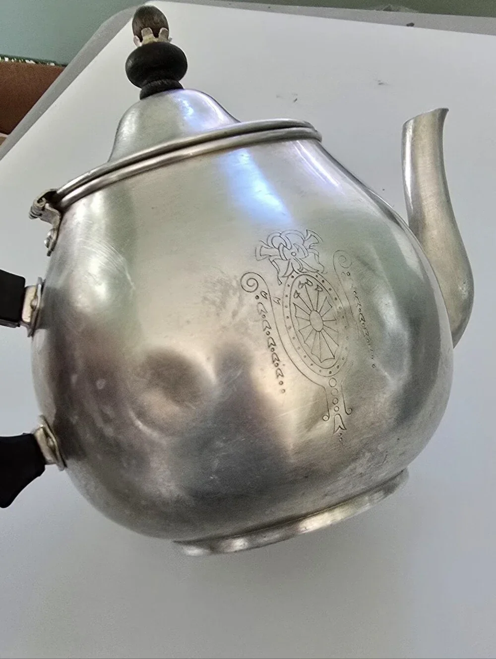 Vintage Comet Aluminum Teapot Wood / Bakelite Handle Art Deco Mid Century USA